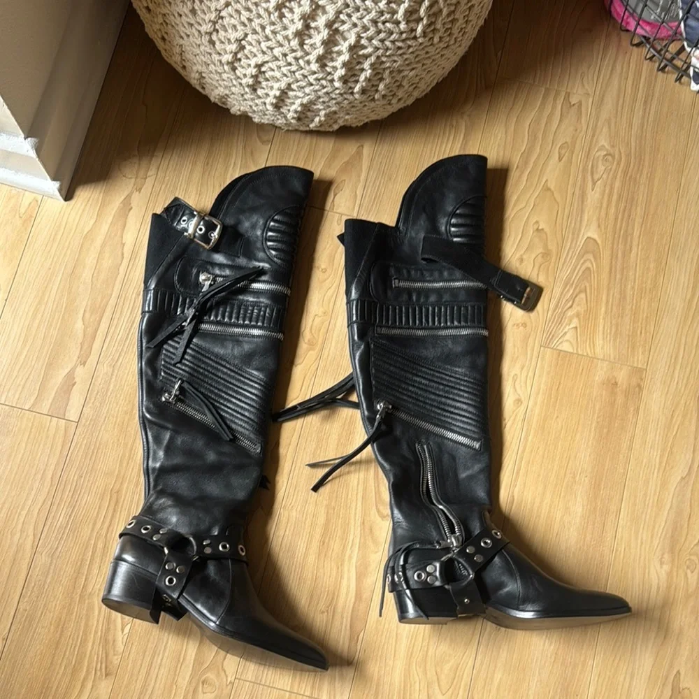 Black Knee-High Leather Boots